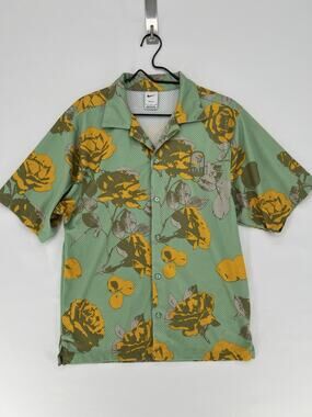 Nike Dri-FIT Floral City of Roses Button Up Shirt Mens Size S Green/Yellow Shirt